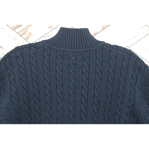 VTG Lauren Ralph Lauren Sweater Women's Large Blue Crest Logo 1/4 Zip Cable Knit - Picture 3 of 12